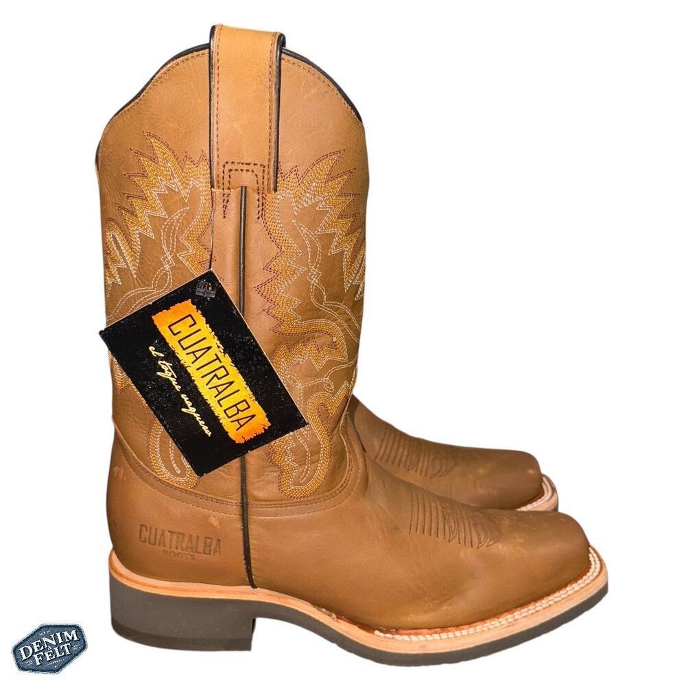 CUATRALBA Men’s Brown Leather Square Toe‎ Western Cowboy Boots | NEW!!